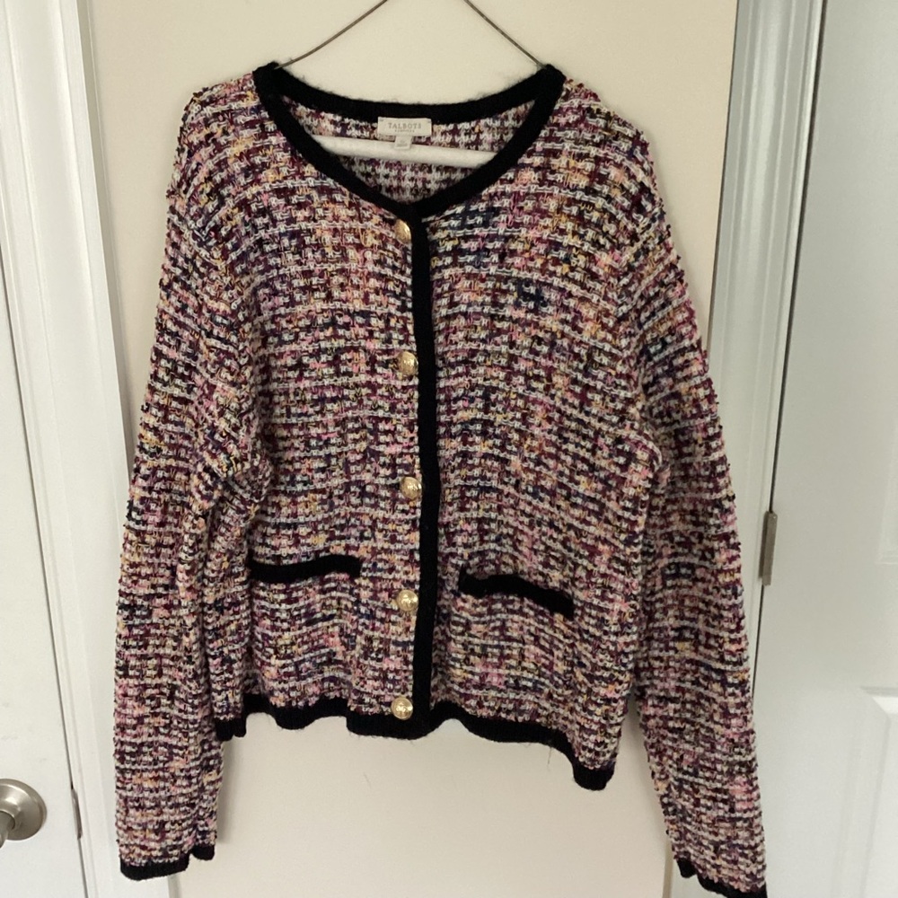 Talbots Black and Multicolor Tweed Cardigan, petite small
